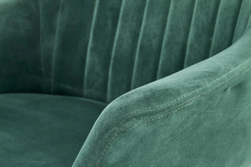 Fotel kubełkowy Dasco welwet zielony glamour do salonu z podłokietnikami na złotych nogach