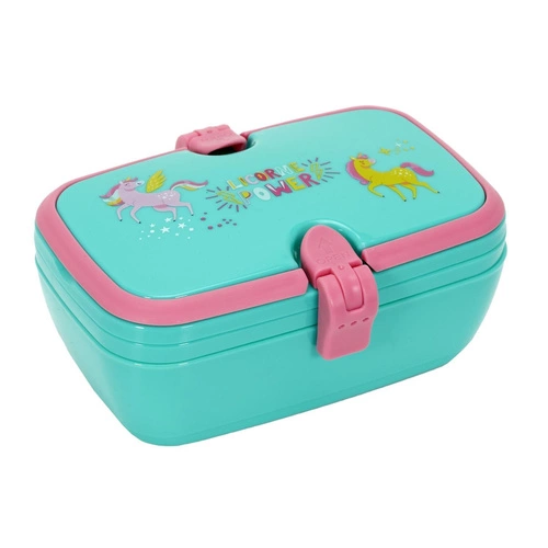 Lunchbox dziecięcy Jednorożec Intesi – śniadaniówka do szkoły z plastiku szczelna niebieska 16,5 cm