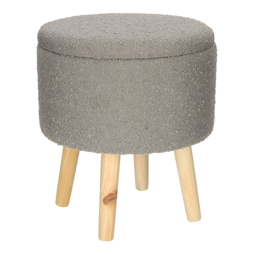 Stołek Neely Intesi ze schowkiem szary bouclé drewniany do toaletki w stylu skandynawskim