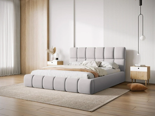Łóżko tapicerowane Bellis Micadoni Home 180x200 szare welurowe z pojemnikiem do sypialni