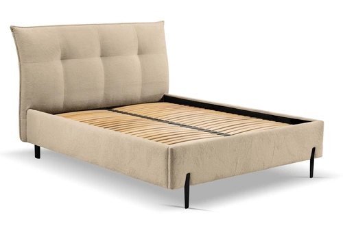 Łóżko tapicerowane Biscuit 160x200 beżowe z pojemnikiem skandynawskie do sypialni