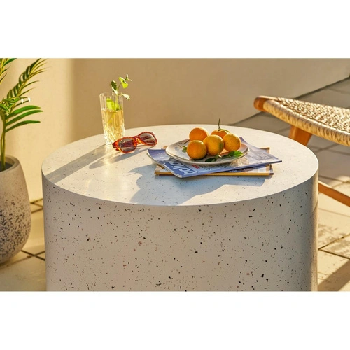 Stolik kawowy Bonn okrągły 70 cm beżowy lastryko nowoczesny do salonu