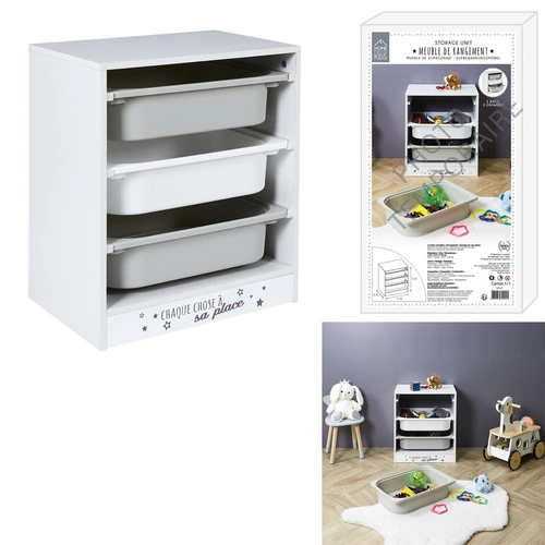 Regał na zabawki Elmo S biały szary nowoczesny z pojemnikami do pokoju dziecięcego Intesi