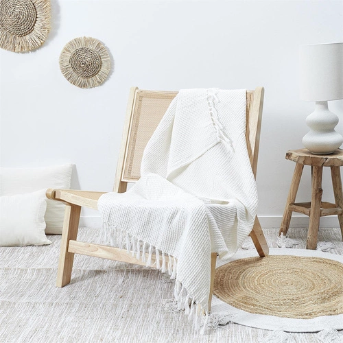 Intesi Waffle biały koc bawełniany 150x200 cm ciepły pled na łóżko i kanapę