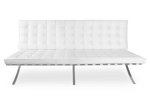 Sofa trzyosobowa skórzana Ba inspirowana Barcelona biała glamour do salonu D2.DESIGN