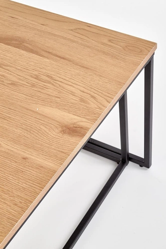 Zestaw 2w1 stolików kawowych loftowych Moxford dąb złoty i czarny do salonu