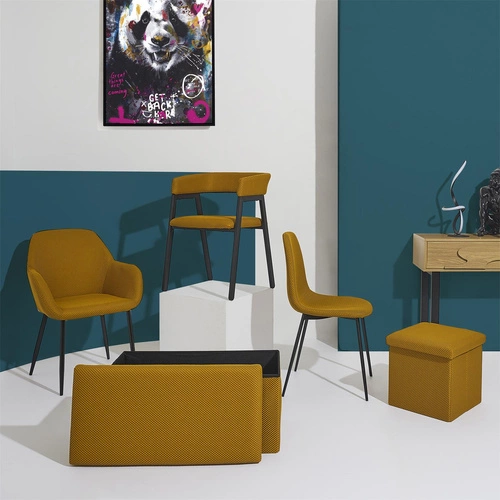 Krzesło tapicerowane Lavia Intesi żółte z podłokietnikami do jadalni i salonu nowoczesne