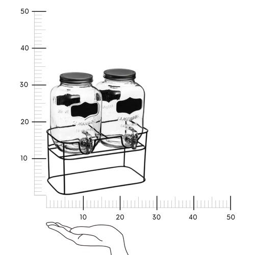 Zestaw 2 szklanych słojów do napojów z kranikiem na stojaku 4l na przyjęcia 5five