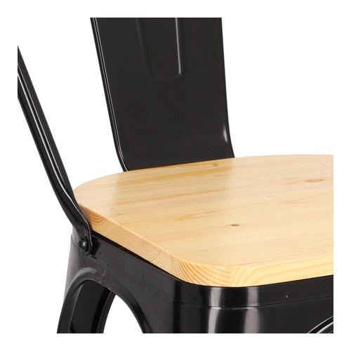 Krzesło do jadalni Paris Wood D2.DESIGN czarne metalowe z drewnianym siedziskiem sosna