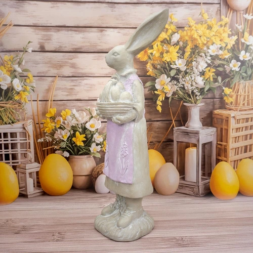 Intesi Pani Zając duża figurka wielkanocna z koszem 80 cm różowo-szara dekoracja do salonu