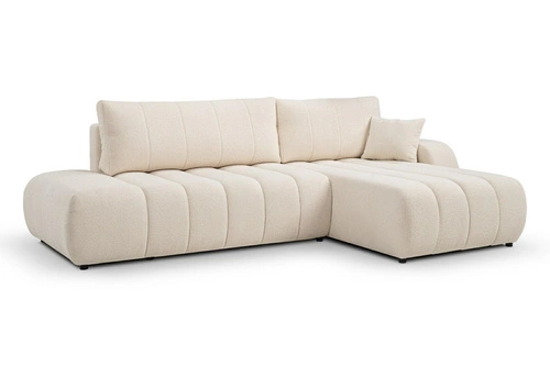 Nowoczesny narożnik z funkcją spania Hobro prawy beżowy do salonu z pojemnikiem