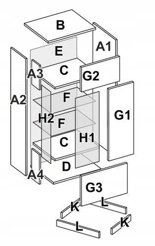 Witryna Lana lewa LED dąb/szary