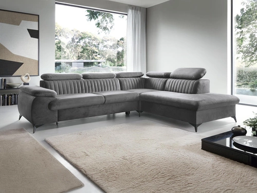 Narożnik z funkcją spania Lund L prawy szary nowoczesny do salonu z pojemnikiem