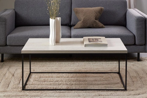 Stolik kawowy Barossa prostokątny 110x55 cm nowoczesny beżowy trawertyn do salonu Actona