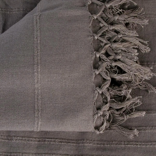 Bawełniana narzuta na łóżko Vintage Atmosphera 230x250 cm grafitowa z frędzlami