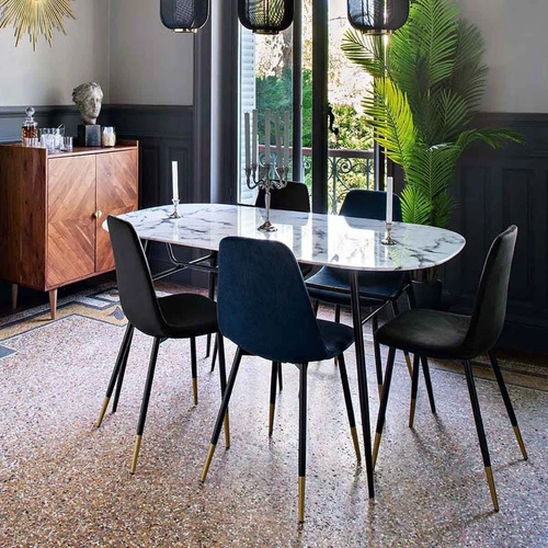 Stół do jadalni Roxas nowoczesny biały marmur na czarnych nogach 160x90 cm Atmosphera