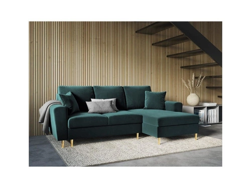 Narożnik z funkcją spania Moghan Petrol Velvet Prawostronna kolor nóg złoty