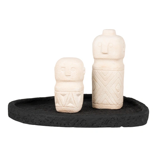 House Nordic czarna taca dekoracyjna owalna cementowa do salonu 26,5x26 cm