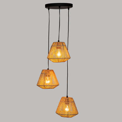 Lampa wisząca Jily rattanowa potrójna do salonu i jadalni naturalna boho 3-punktowa