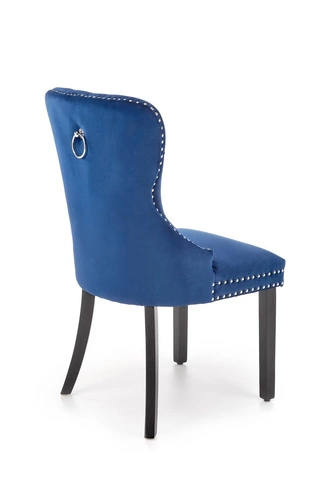 Krzesło do jadalni Charlotte Intesi tapicerowane welur granatowe z drewnianymi nogami glamour