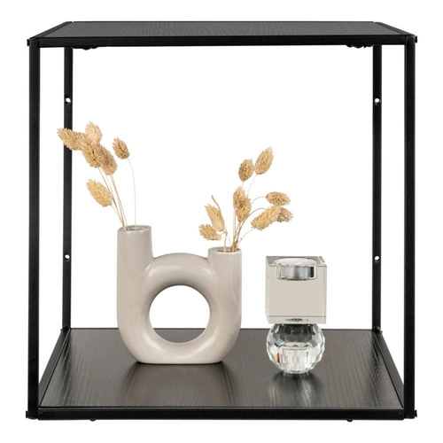 Półka ścienna Vita czarna industrialna na książki i dekoracje do salonu Intesi 36x36 cm