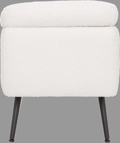 Ławka tapicerowana ze schowkiem Aurora biała teddy do przedpokoju na czarnych nogach Atmosphera