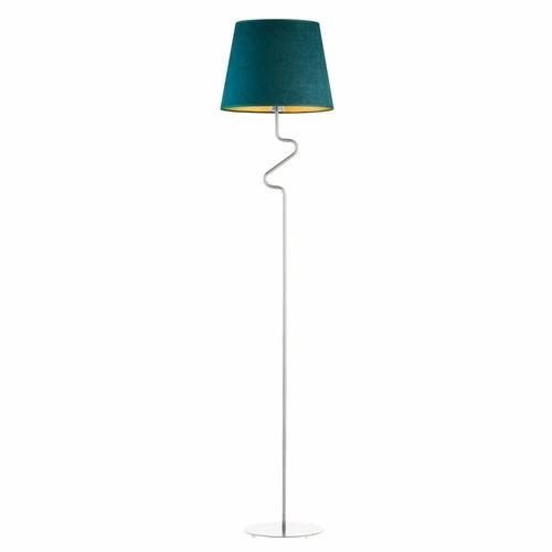 Lampa stojąca do salonu FOGO GOLD zielona nowoczesna glamour z welurowym abażurem Lysne
