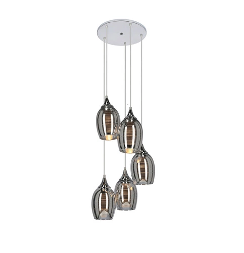 Lampa wisząca Marina talerz chrom 5-punktowa szklana do salonu i jadalni regulowana