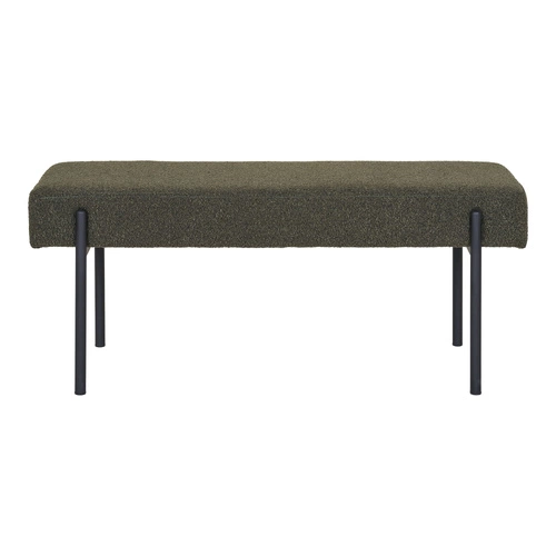 Ławka tapicerowana Swindon boucle zielona do przedpokoju nowoczesna na czarnych nogach Intesi