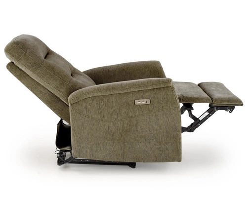 Fotel wypoczynkowy Tiala rozkładany do salonu z podnóżkiem i USB oliwkowy nowoczesny