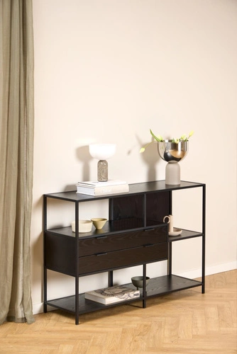 Regał loftowy Seaford V Actona na książki z szufladami czarny jesion