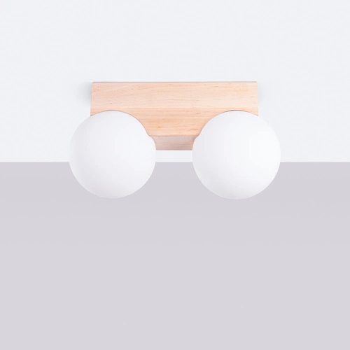 Plafon sufitowy BULBO 2 nowoczesny okrągły drewno szkło do salonu i sypialni SOLLUX