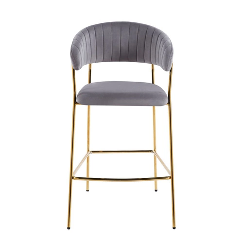 Hoker Glamour welurowy szary na złotych nogach z oparciem i podłokietnikami do kuchni 65 cm Intesi