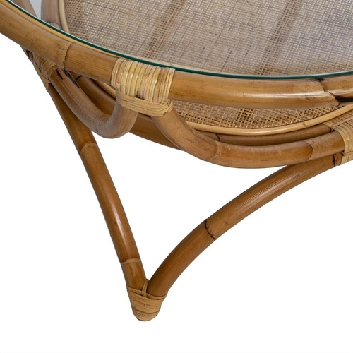 Okrągły stolik kawowy Farah 91 cm rattanowy z półką boho do salonu Atmosphera szklany