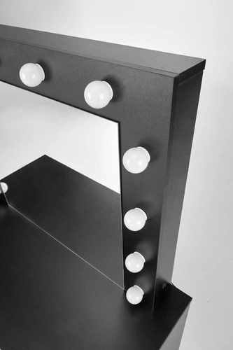 Toaletka z lustrem LED Sybilla czarna nowoczesna glamour do makijażu z szufladami do sypialni