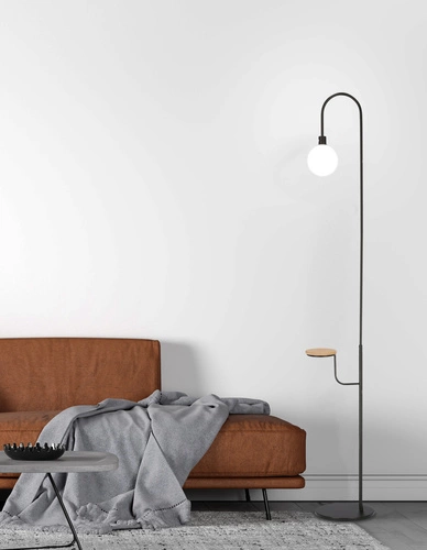 Lampa stojąca Vanity czarna z półką nowoczesna metalowa do salonu i sypialni 173 cm