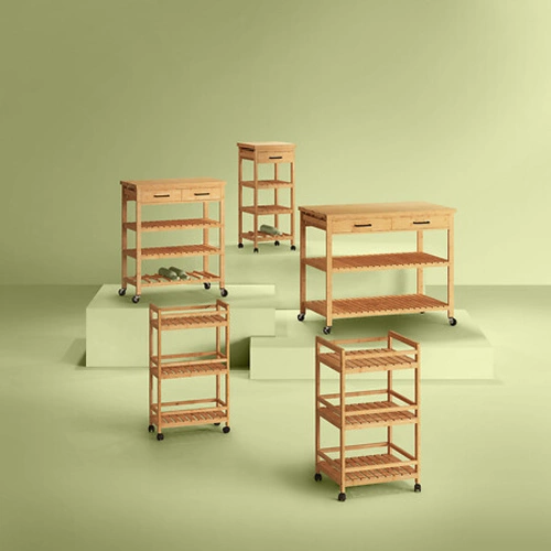 Drewniany wózek kuchenny Linha 3-poziomowy na kółkach boho do łazienki i kuchni 5five