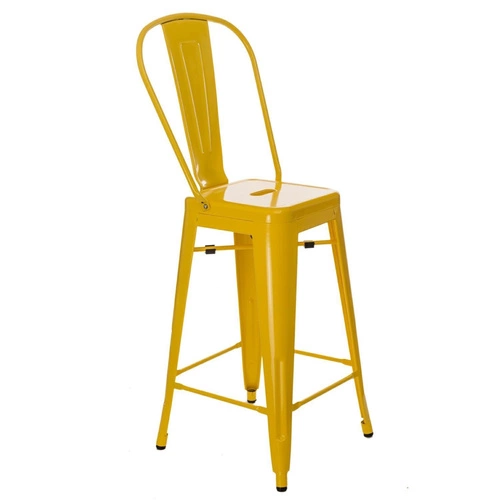 Hoker Paris Back 66 cm żółty metalowy z oparciem do wyspy kuchennej industrialny inspirowany Tolix