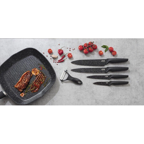 Zestaw noży kuchennych Caractere 5five czarny z obieraczką do warzyw i owoców