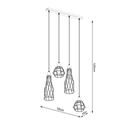 Industrialna lampa wisząca SUBA 4L czarna do salonu i jadalni metalowa 120 cm