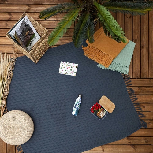 Koc bawełniany Waffle żółty miękki pled na kanapę i fotel do salonu Intesi