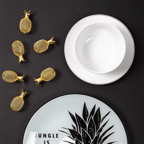 Talerz obiadowy Pearl Gold 20 cm biały ceramiczny do jadalni nowoczesny ze złotym rantem