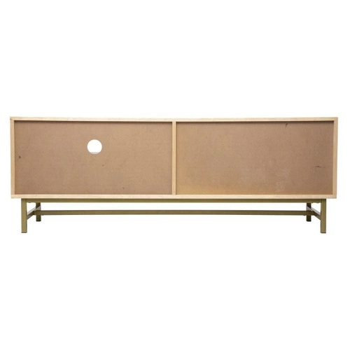 Szafka RTV drewniana Rayo 140 cm boho rattanowa z półkami stojąca do salonu Atmosphera