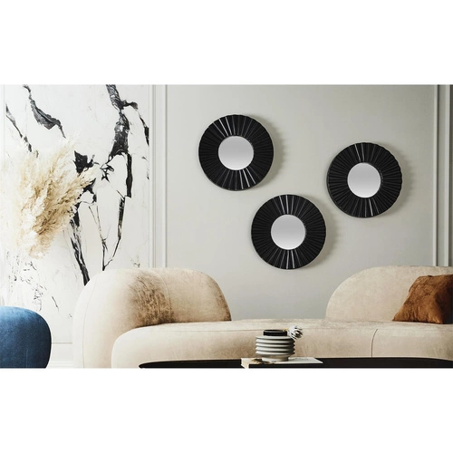 Zestaw 3 luster okrągłych Origami czarne dekoracyjne lustro na ścianę do salonu