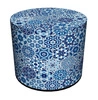 Pufa okrągła Blue Intesi nowoczesna tapicerowana do salonu i sypialni niebieska 40 cm