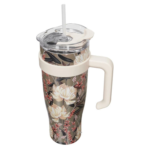 Kubek termiczny do kawy z uchwytem Intesi Fleur 1,2l beżowy stal nierdzewna elegancki