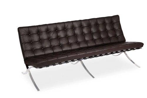 Sofa skórzana 3 osobowa Ba inspirowana Barcelona glamour do salonu brązowa D2.DESIGN