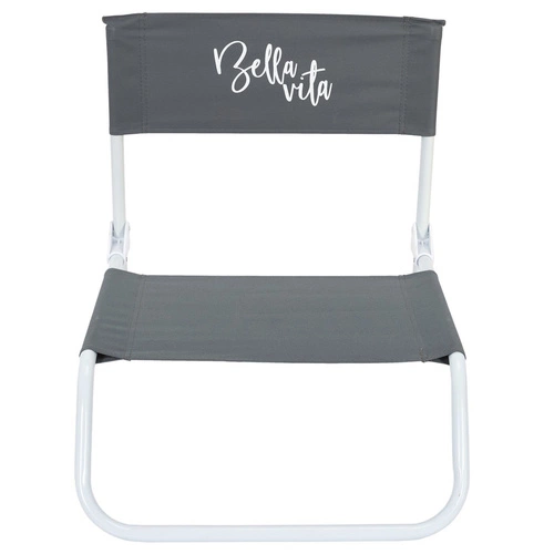 Krzesło plażowe składane Bella Vita Ventos czarne nowoczesne leżak ogrodowy metalowo-tkaninowy