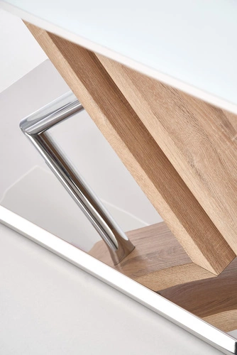 Stół do jadalni Xylon nowoczesny biały z blatem szklanym i nogami dąb sonoma 160x90 cm Intesi