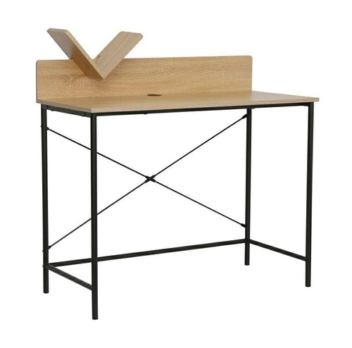 Biurko do pracy Hella dąb naturalny czarne nowoczesne industrialne z organizerem na biurko 100x50 cm